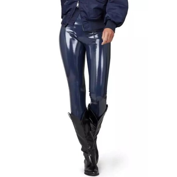 Spanx Faux Patent Leather Leggings Shiny High-Rise Stretchy Fit M/L navy - Picture 1 of 11